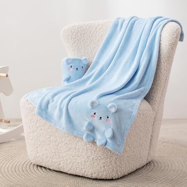 Baby Blanket, Foldable Bear Shape Plush Baby Blanket, Super Soft Warm Breathable Receiving Blankets Newborn Nursery Swaddle Blankets Gifts for Crib Stroller Baby Boys Girls Birthday Baby Shower