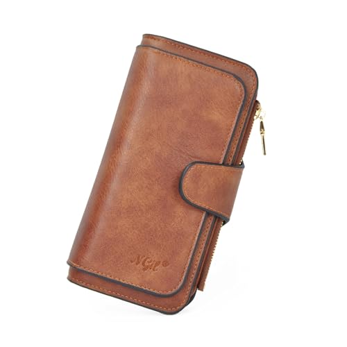 NGIL Women Wallet Faux Leather RFID Trifold, High Capacity Women Wallet, Multi Credit Card Holder Organizer Ladies Clutch, Faux Leather Vintage Wallet (Brown)