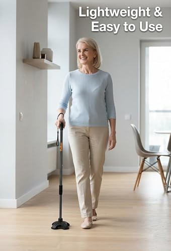 Image of DOLTAS Walking Stick with Self Standing Base | Adjustable Height Lightweight| Ergonomic Grip Walking Cane for Men & Women | Stable Base Leg Support Stick for Elderly, Patients & Disabled.