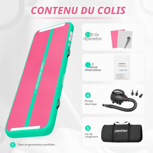 VOFiTNY Tapis de gymnastique gonflable de 3 m pour usage domestique, entraînement, yoga, Pilates, arts martiaux, la plage, la mer Piste Air Mat Gymnaste Track Tumbling Yoga Taekwondo – vue 5