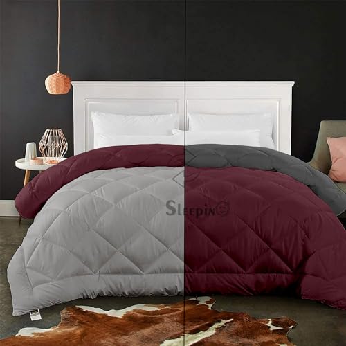 Image of 600 GSM Heavy Winter Single Bed Comforter | Microfiber, Breathable, Reversible,Soft, Lightweight & Machine Washable Comforter for Single Bed 60x90 Inch - WineSilver