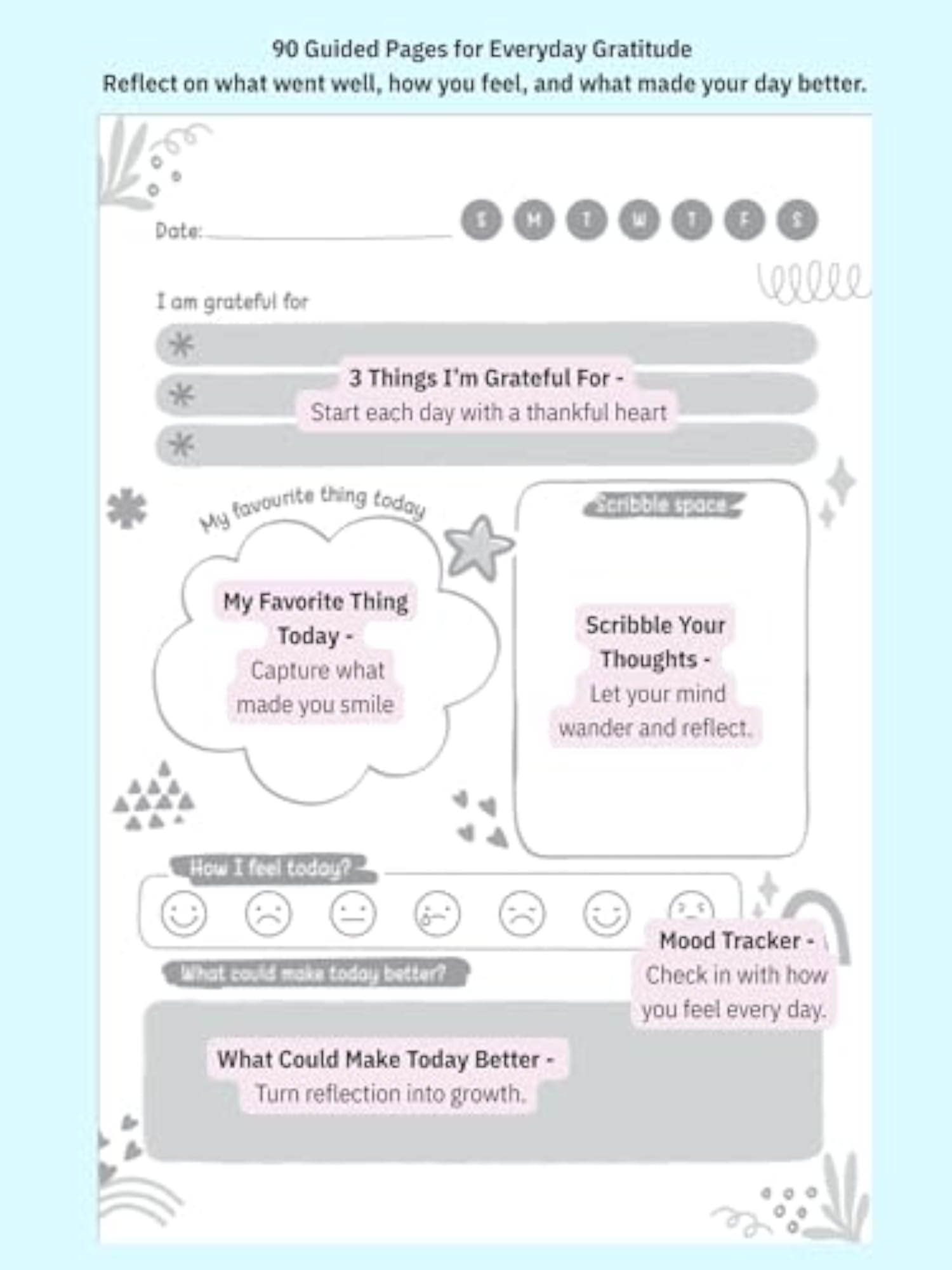 Daily 5 Minute Gratitude Journal for Positivity and Wellness