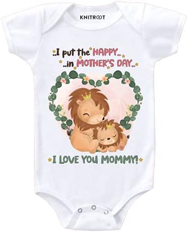 KNITROOTMother's Day, Onesie, Happy Mother's Day Love You Mom, Cotton Kids Unisex Romper, Half Sleeve Bodysuit, Envelope Neck, Bottom Snap Button, 0-12 Months, Infant Cloth for Boys & Girls