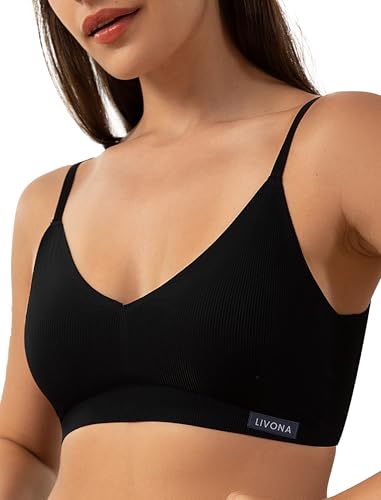 Image of Livona Lace Bralette for Women - Comfort Sports Bra Wireless Padded Bralette with Support Workout Tops Cami Crop S-XXL