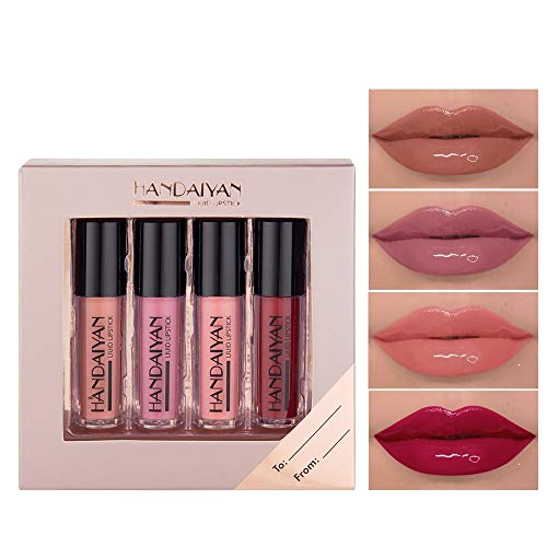 BELLESKY Liquid Lipstick Set 4 Pcs Neutral Colors Velvety Lip Gloss Kit Long-lasting and Waterproof Lipstick Compact Size for Girl or Women (4PCS-C)