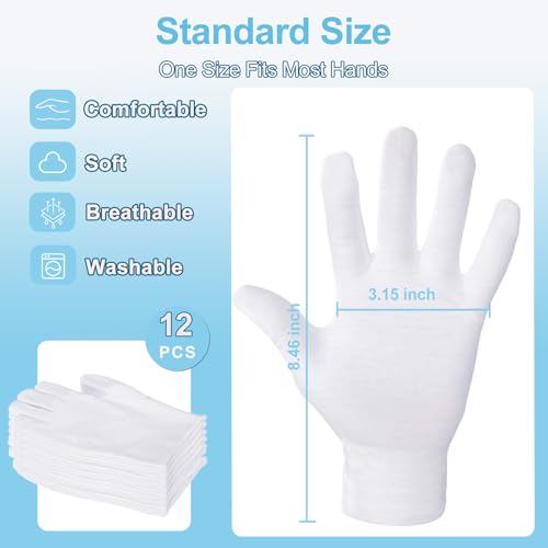 ZYFOTZUN 12-Pack White Cotton Gloves, Night-Time Moisturizing, Soft, Unisex