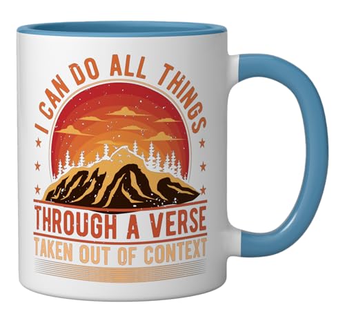 Taza de cerámica con frase religiosa azul y blanca miniatura 2