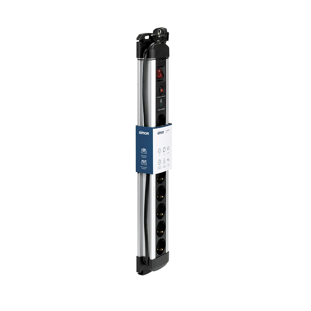 SIMON Brico Extrapower – Base Multipla 6 Prese Con Cavo 1,5 M, 3G1,5, Colore Grigio/nero FAJIN