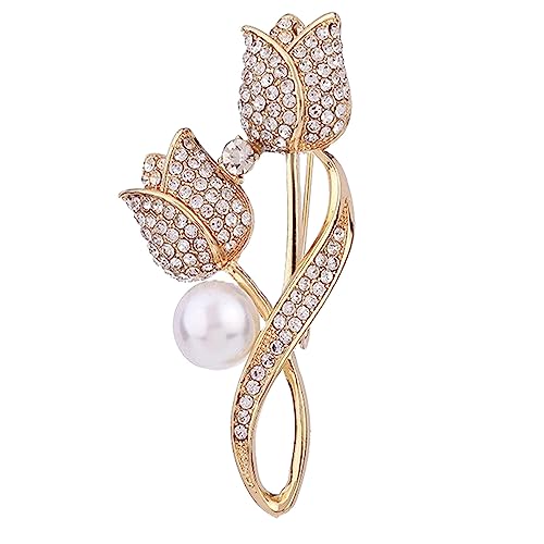 Image of Crystal Pearl Flower Brooches Pins Fashion Beautiful Created Rhinestone Floral Brooch Good Idea for Party Dance Wedding Banquet for Elegant Women Girl