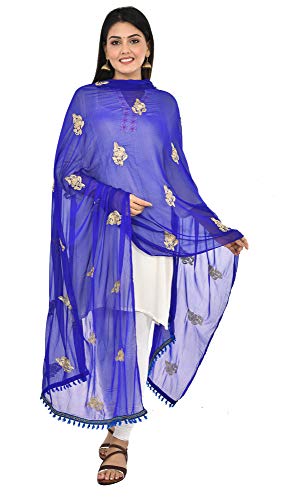 Image of YOUTHQUAKE Golden Patti Embroidered Work Chiffon Dupatta for Womens & Girls with Jaalar Lace