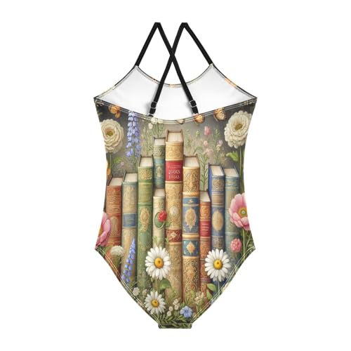 Flowers Ancient Books Girls Swimsuit Bathing Suit Swimsuits One Piece Summer Beach Swimwear2