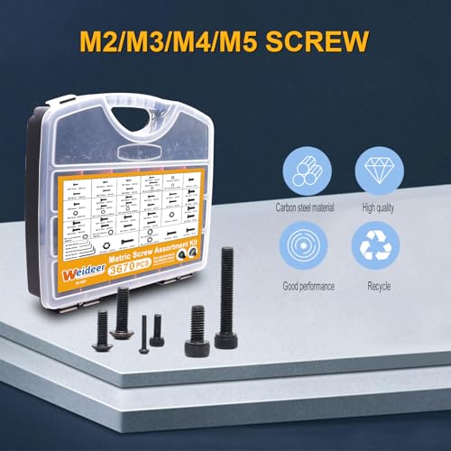 Image of weideer 3670pcs M2 M3 M4 M5 Metric Screw Assortment Kit,Metric Bolt Assortment,12.9 Alloy Steel Hex Socket Head 10.9 Alloy Steel Hex Button Head Machine Screws Nuts Washers with Wrench