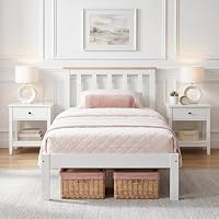 Panana Solid Pine Wood Single Bed Frame 3FT Wooden Bed for Adults, Kids, Teenager, White+Wood, 90 * 190cm