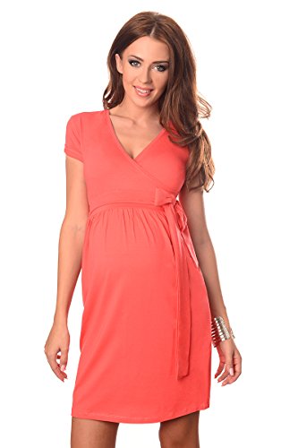 Purpless Maternity Cocktail V Neck Pregnancy Dress with Belt 5416 (12, Coral)
