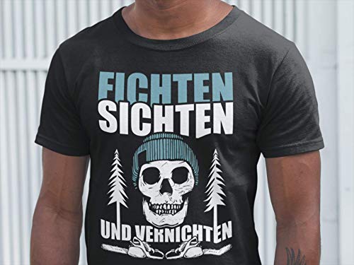 HOLZBRÜDER® Fichten sichten und vernichten T-Shirt für die Arbeit mit der Kettensäge im Wald (M, Schwarz) - 4