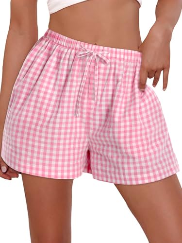 Image of Women Boxer Shorts Gingham Drawstring Pajama Bottom Plaid Pants with Pocket