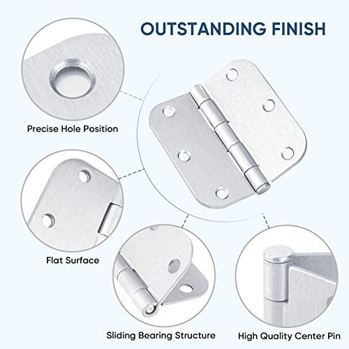 TICONN 48-Pack 3.5 Inch Door Hinges with 5/8" Radius Corner, 3-1/2 x 3-1/2 Inch Iron Bifold Residential Doors Hardware (5/8" Radius Corner, Satin Chrome, 48 Pack) by TICONN - Image 7