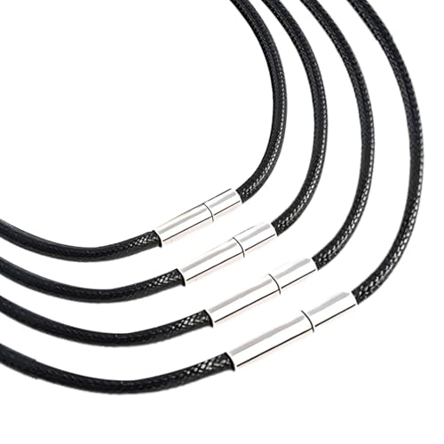 DIPZO | Juego de 4 cordones para collar de cuero 3mm, piel sintética negra con cierre de acero inoxidable, cadena DIY para colgantes, accesorios de joyería para hombres y mujeres (45-60cm)