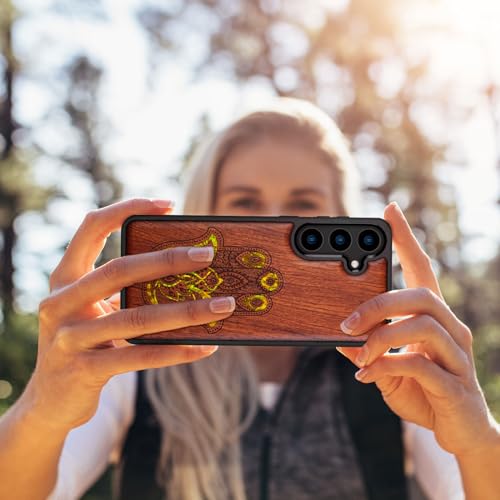 Coque Galaxy S24 Plus gravure bois et nacre rosée motif hamsa - 7