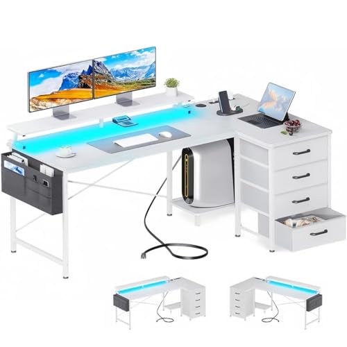 La Mejor Selección de Escritorio Oficina , tabla con los diez mejores. 49 TRIUMPHKEY Escritorio Gamer En L Minimalista con 4 Cajones y 1 Bolsa De Tela Escritorio Esquinero con Soporte para Monitor y Estación De Carga para Oficina,Sala De Estar...