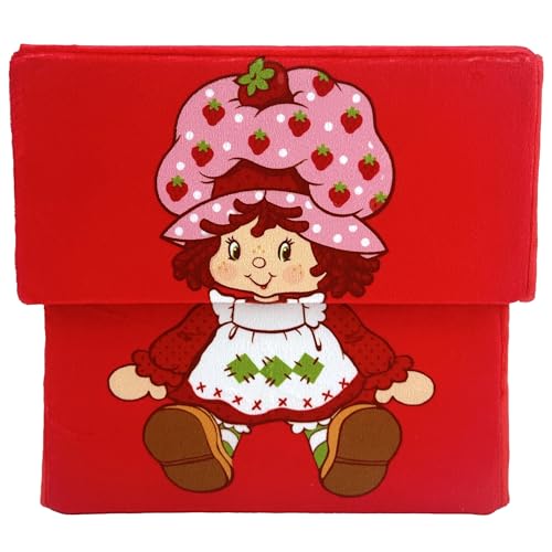 Happy Nappers Strawberry Shortcake: Caja almacenable de 12 pulgadas, contenedor temático de personajes rojos, contenedor de almacenamiento de tela, tapa superior de apertura, sostiene juguetes, libros