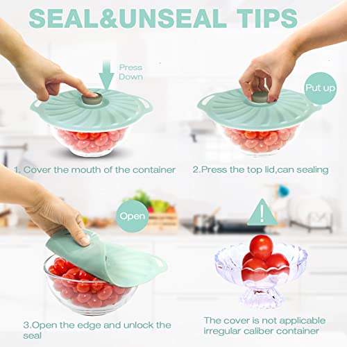 6 Pack Silicone Lids, Reusable Silicone Bowl Covers, Heat Resistant Microwave Covers, Silicone Suction Covers For Food Storage, Fits Cups, Bowls, Plates, Pots, Dishwasher Safe-Green #TOP2
