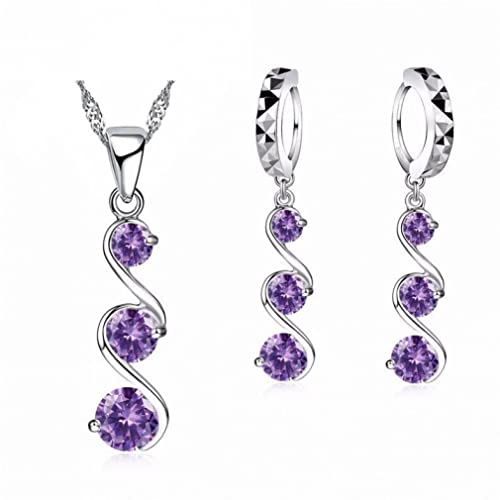 Conjuntos de joyas de compromiso de boda con collar colgante y pendientes de aro de plata 925