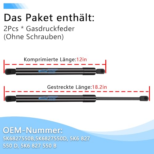 Koaudb 2x Heckklappendämpfer für VW Golf VI MK6 5K Schrägheck 2008-2013 Gasfeder Heckklappe Kofferraum Dämpfer Gasdruckdämpfer Replace# 5K6827550B, 5K6 827 550 B, 5K6827550D, 5K6 827 550 D