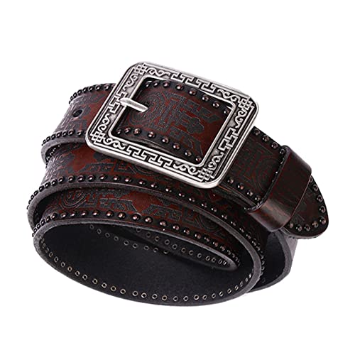 Ceinture Homme, Ceinture Masculine gravée au Laser, Rivets rétro, Boucle de Style Japonais de la Vieille Femme, Ceinture en Cuir décontracté de Style Ethnique (Color : Brown, Size : 115)