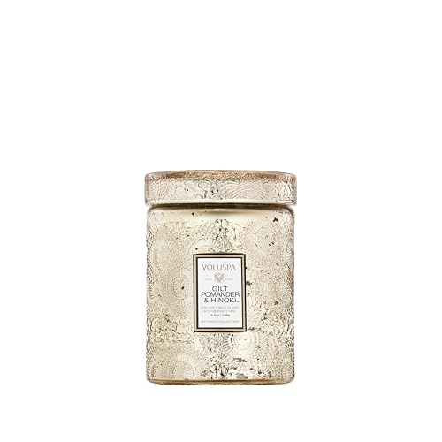 Image of Voluspa Gilt Pomander Hinoki, Small Candle Jar, 5.5 Ounces, 50 Hour Burn Time, Coconut Wax for Clean Burning, Handcrafted in the USA