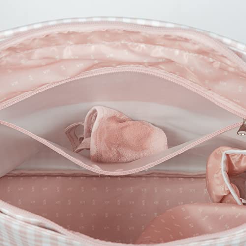 Miniatura 7 de Walking Mum. Bolso Cambiador De Bebé I Love Vichy. Bolsa Canastilla Para Carro O Para Colgar Al Hombro. Color Rosa. Medidas 42x36x13 Cm.