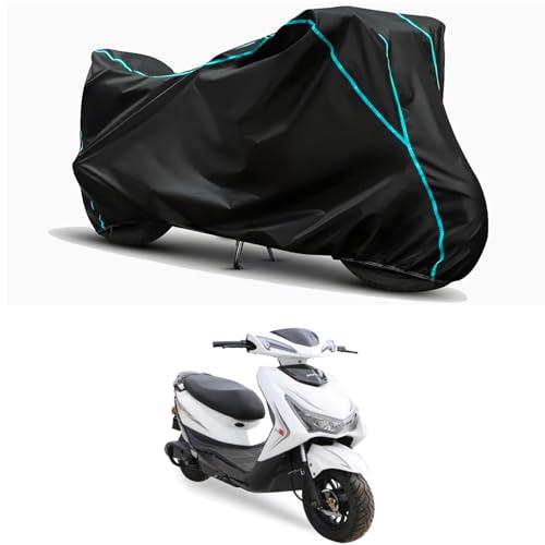 Image of Waterproof Bike Body Cover Compatible for | Ampere REO Plus LI | Taffeta Fabric, Sky Piping Design, Bottom Elastic Fit | Dustproof, Sun UV & Rain Protection for All Weather.