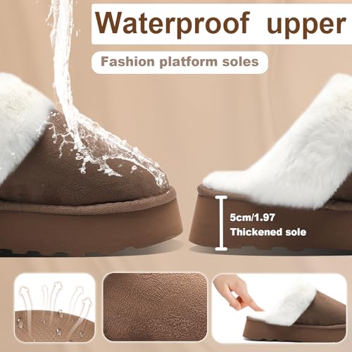 Guyarns Platform Slippers for Women,Fuzzy Rhinestone Womens Slippers Indoor and Outdoor Soft Memory Foam Slippers Fur Fleece Lined Anti-Slip House Shoes(Brown 38/39)2