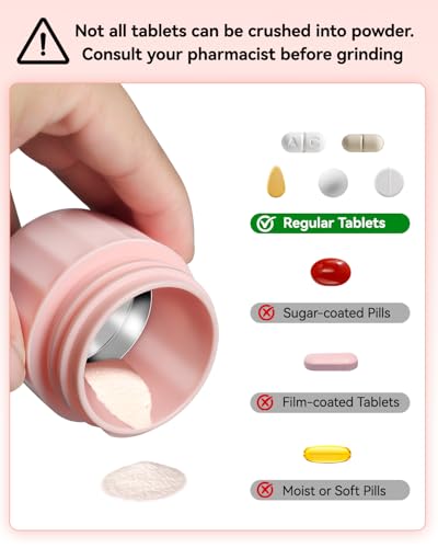 Image of Pill Crusher Fine Powder - Cotatoc 3-in-1 Pill Crusher with Stainless Steel Grinding Pestle, Portable Pill Cutter and Crusher for Elderly and Pets (Pink)