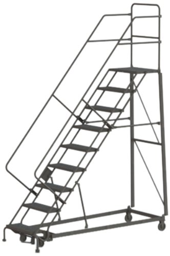 Tri-Arc KDHS109246 9-Step Heavy-Duty Safety Angle Steel Rolling Industrial & Warehouse Ladder with Perforated Tread