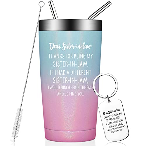 Fufandi Sister In Law Gifts - Sister In Law Birthday Gifts - Sister In Law Gifts For Women - Mothers Day Gifts For Sister In Law - Vacuum Insulated Tumbler Cup (20Oz, Glitter Bubble Gum) #TOP11