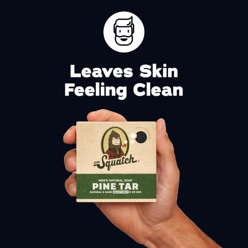Image of Dr. Squatch Natural Men's Bar Soap - Cold Process Body Soap Bar with Natural Oils - Gifts for Men - Sandalwood Summit, Pine Tar, Birchwood Breeze, Wood Barrel Bourbon & Mountain Meadow (5 oz, 5-Pack)