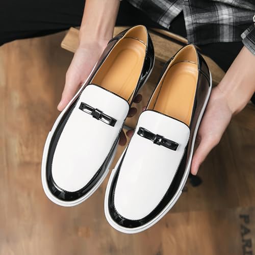 Men's Patent Leather Penny Loafers with Bow Round Toe Slip-On Flat Business Formal Shoes Casual Driving Work Shoes3
