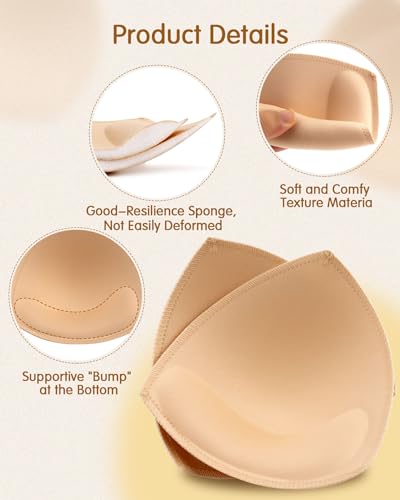 Bra Pads Inserts 4 Pairs Sewn Edges Breast Padding for Sports Bras Swimsuits Bikini A, B, C, D Cup Available3