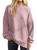 ANRABESS Womens Oversized Sweatshirts Crewneck Corduroy Side Slit Pullover Sweaters 2025 Fall Long Sleeve Tunic Tops Outfits Pink Medium
