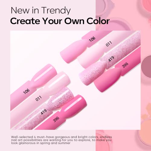 Modelones Dip Powder Nail Kit Starter, 4 Colors Pink Glitter Spring Dipping Powder Essential Liquid Set With Base Top Coat Activator French Nail Art Manicure Diy Salon All-In-One Beginner Extension Kit Gift For Women #TOP1