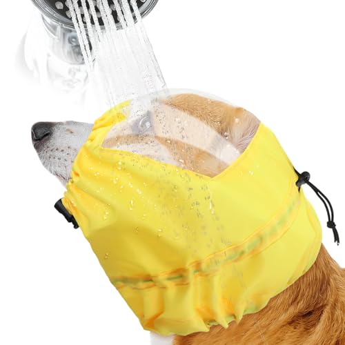 Image of Dog Ear Covers for Bath, Waterproof Dog Shower Cap, Dogs Ear Protection Bathing Cap, Ears Wrap Dogs Ears Headband for Swimming Bath (Yellow)