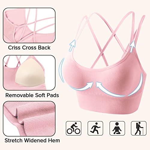 Sykooria 3 Pack Strappy Sports Bra For Women Sexy Crisscross Open Back For Yoga Running Athletic Gym Workout Fitness Tops #TOP2