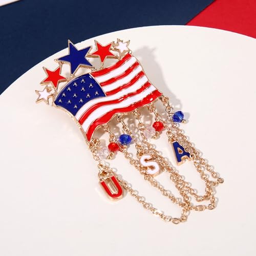 Image of 4th of July Brooches for Women American Flag Brooch Pins Red White and Blue USA Star Patriotic Brooches Independence Memorial Day 4th of July Outfits Accessories Jewelry Gifts