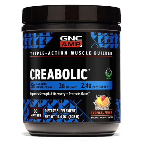 GNC AMP Creabolic Creatine Monohydrate Powder, Tropical Punch, 30 Servings