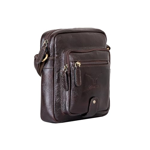 Image of Premium Genuine Leather Messenger Sling Bag for Men & Women - Multipurpose Crossbody Bag with Adjustable Strap & Multiple Pockets for Travel, Office, Work, College & Daily Use