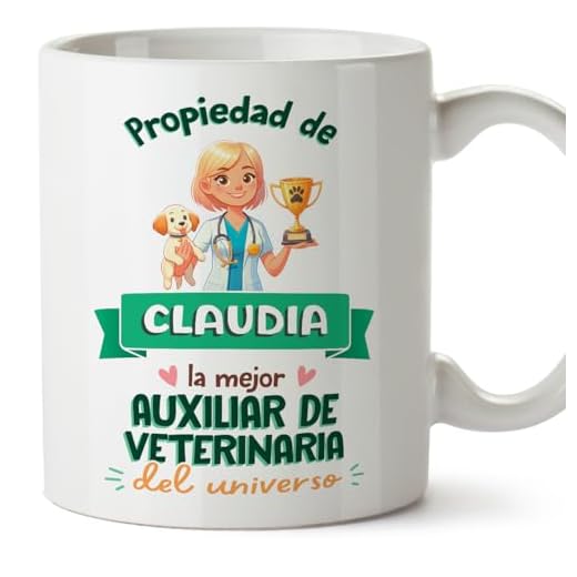 MUGFFINS Tazas Personalizadas para AUXILIAR DE VETERINARIA mujer - En Español - Propiedad de - 11 oz / 330 ml - Regalo Personalizable original y divertido