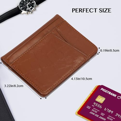 Image of Unaone Slim Minimalist Wallet - Premium Leather Card Holder RFID Blocking Card Case with 8 Card Slots and 2 ID Window, Crackle Brown
