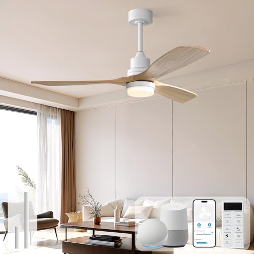 Image of Sofucor Smart Ceiling Fan, 52 inch Low Profile Ceiling Fans with Lights and Remote, Compatible with Alexa /Google /App, 3-Color Light 6-Speed DC Motor Reversible Timer for Bedroom Living Room Patio Outdoor
