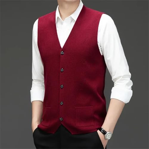 Men’S Western Style Patchwork Knitted Sweater Vest Thick Slim Fit V-Neck Sleeveless Button Down Business Cardigan3